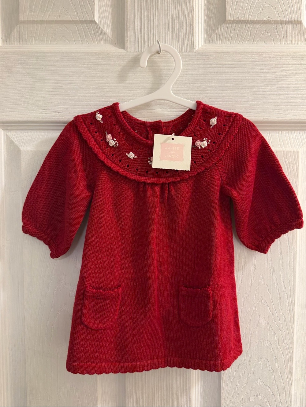 Janie and Jack Red Knit Dress with Embroidered Collar